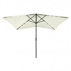 Parasol de jardin avec LED et mât en acier sable 2x3 m