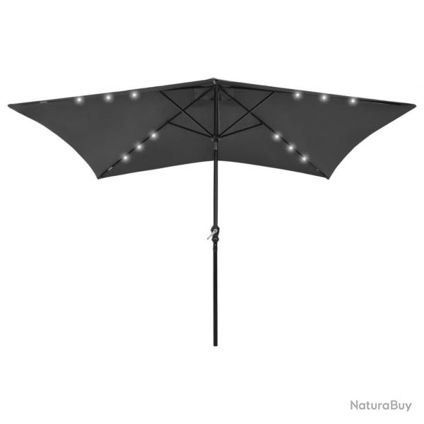 Parasol de jardin avec LED et mt en acier anthracite 2x3 m