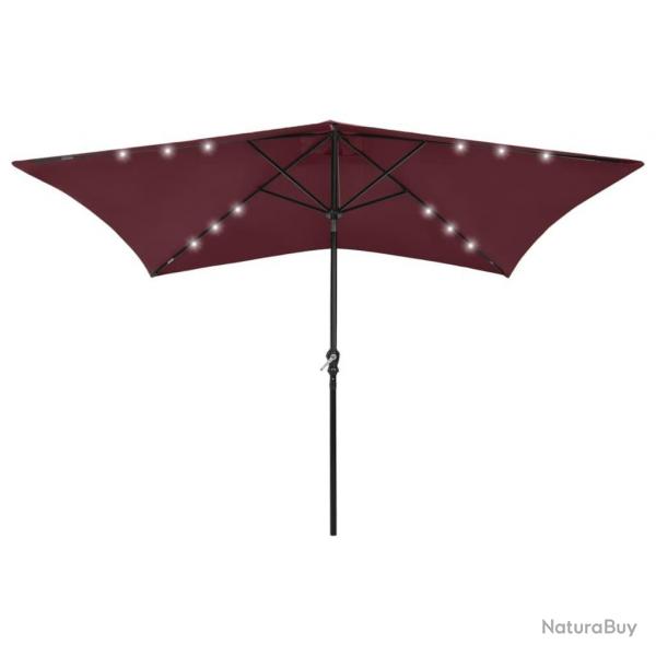 Parasol de jardin avec LED et mt en acier rouge bordeaux 2x3 m