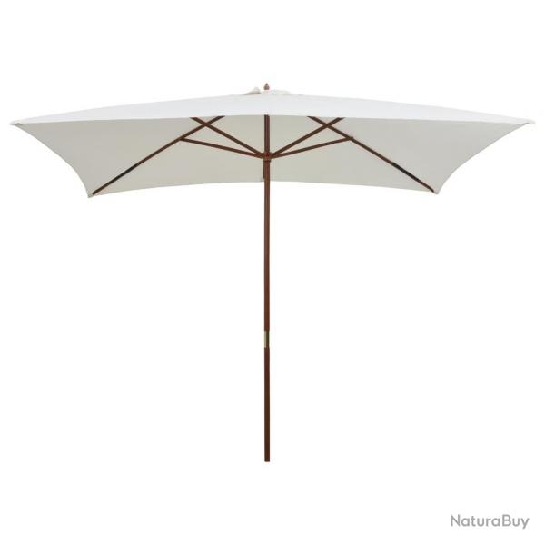 Parasol avec poteau en bois 200 x 300 cm Blanc crme
