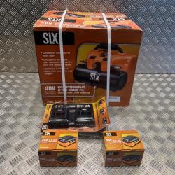 compresseur air portatif 6L 8 bar max SLX avec 2 batteries lithium 20v 4ah et chargeur double neuf