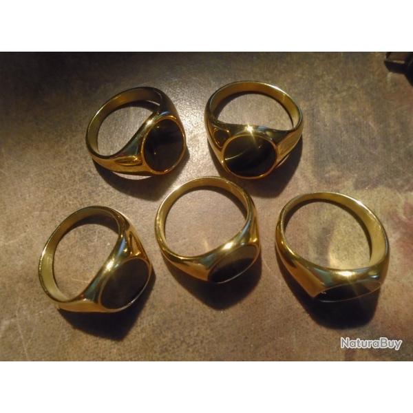 BAGUES MILITAIRE ONYX NOIR LOT DE 5