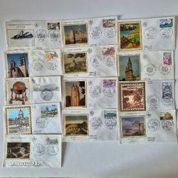 Lot de 13 enveloppes premier jour, philatélie,  1977-85, Buffet, Landevennec, esquelbecq,