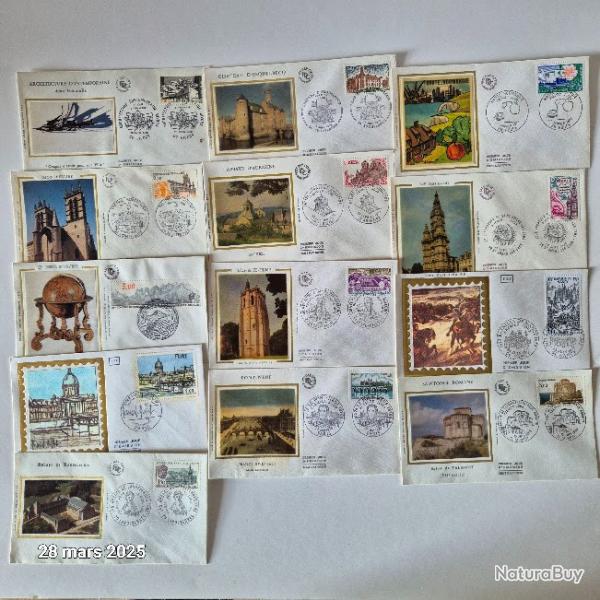 Lot de 13 enveloppes premier jour, philatlie,  1977-85, Buffet, Landevennec, esquelbecq,
