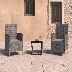 Salon de jardin 3 pcs avec coussins Résine tressée Gris