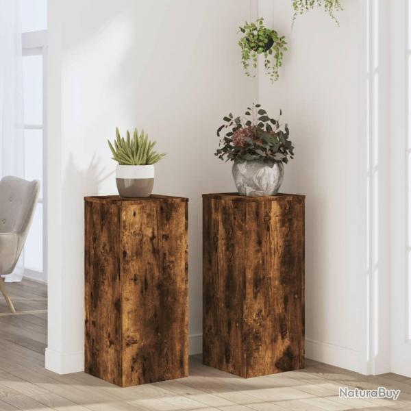 Supports pour plantes 2 pcs chne fum bois d'ingnierie