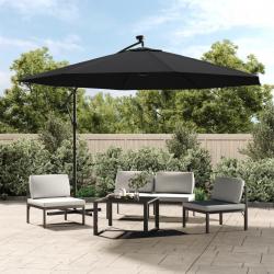 Parasol de jardin en porte-à-faux avec lumières LED noir 350 cm