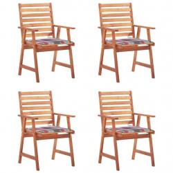 Chaises à manger d'extérieur lot de 4 et coussins Acacia massif