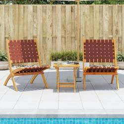 Chaises pliables de jardin lot de 2 et table rouge bois massif