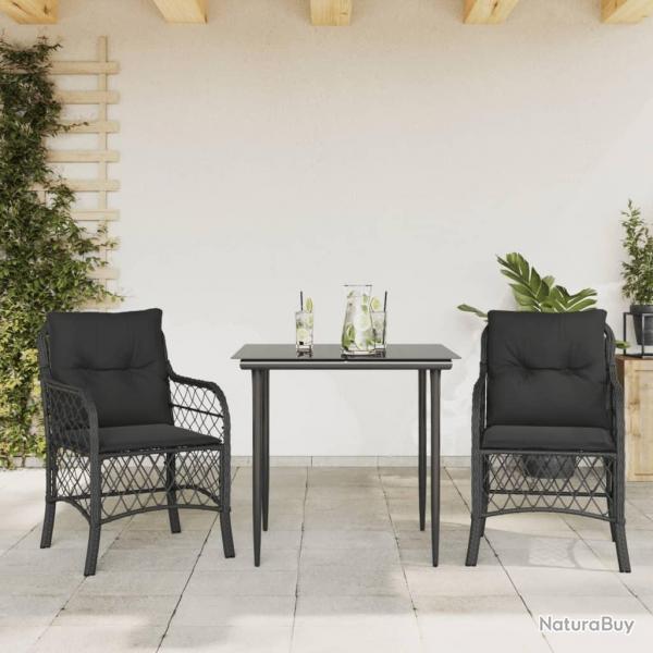 Ensemble de bistro 3 pcs avec coussins noir rsine tresse