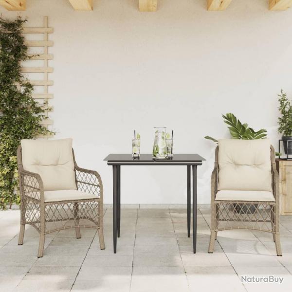 Ensemble de bistro 3 pcs avec coussins beige rsine tresse
