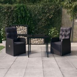 Ensemble à manger de jardin avec coussins 3 pcs noir