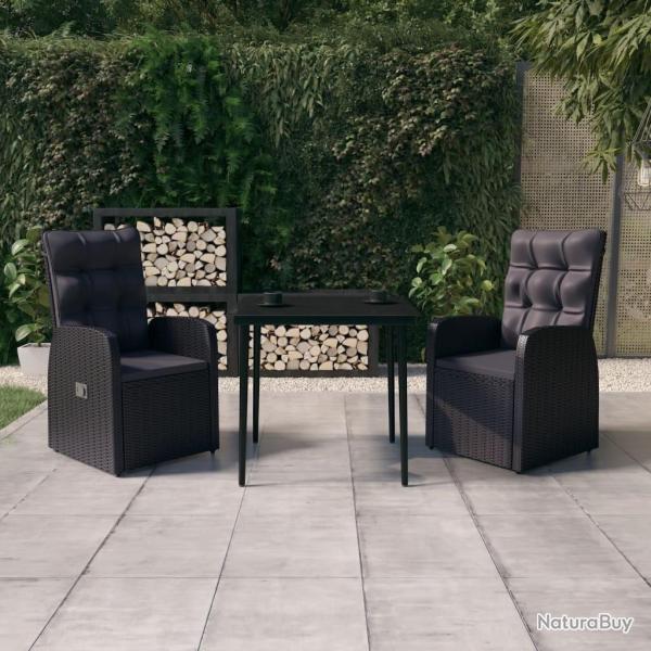 Ensemble  manger de jardin avec coussins 3 pcs noir