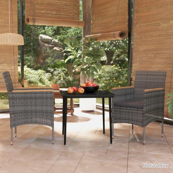 Ensemble  manger de jardin et coussins 3 pcs Gris et noir