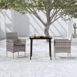 Ensemble à manger de jardin et coussins 3 pcs Gris et noir