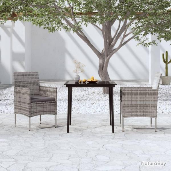 Ensemble  manger de jardin et coussins 3 pcs Gris et noir