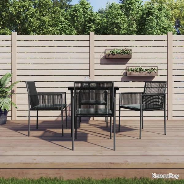 Ensemble  manger de jardin coussins 5pcs noir rotin et acier