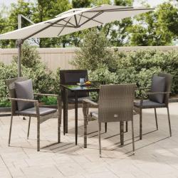Ensemble à manger de jardin coussins 5 pcs noir et gris