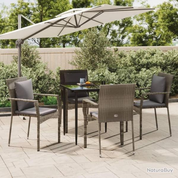 Ensemble  manger de jardin coussins 5 pcs noir et gris