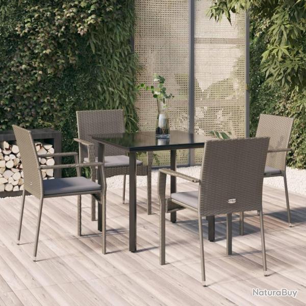 Ensemble  manger de jardin coussins 5 pcs noir et gris