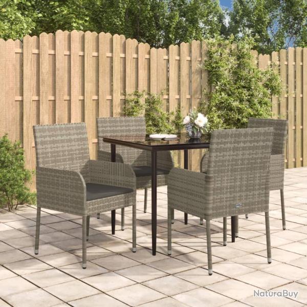 Ensemble  manger de jardin coussins 5 pcs noir et gris