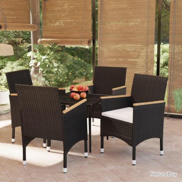 Ensemble  manger de jardin avec coussins 5 pcs Noir