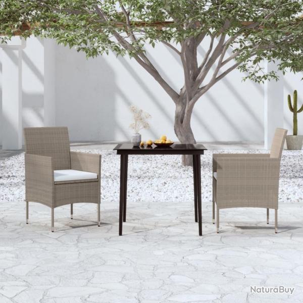 Ensemble  manger de jardin avec coussins 3 pcs Beige et noir