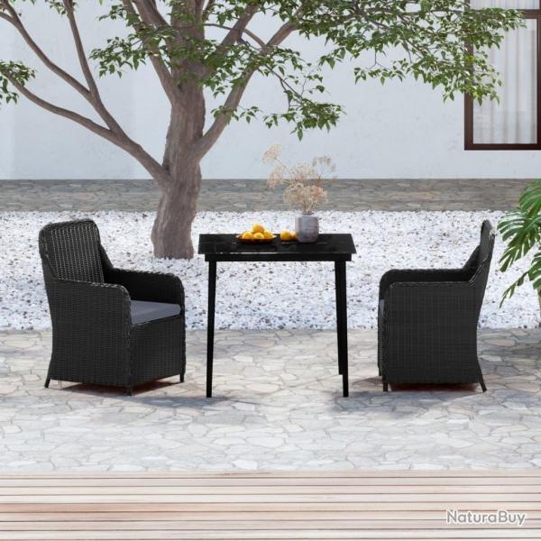 Ensemble  manger de jardin avec coussins 3 pcs noir