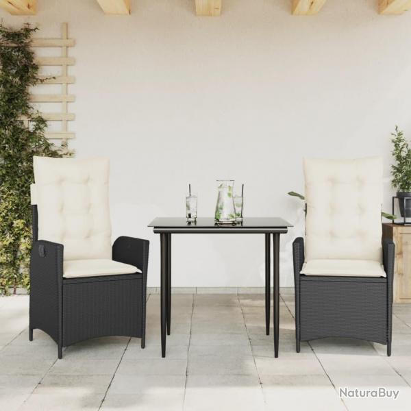 Ensemble  manger de jardin avec coussins 3 pcs Noir