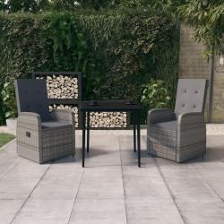Ensemble à manger de jardin avec coussins 3 pcs Gris