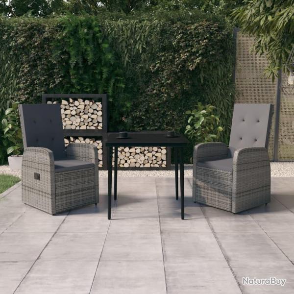 Ensemble  manger de jardin avec coussins 3 pcs Gris