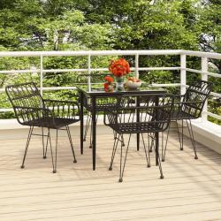 Ensemble à manger de jardin 5 pcs Noir Résine tressée