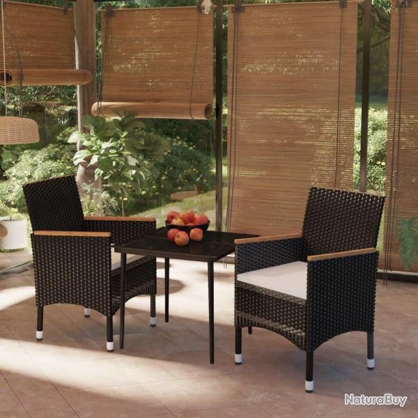 Ensemble  manger de jardin avec coussins 3 pcs noir