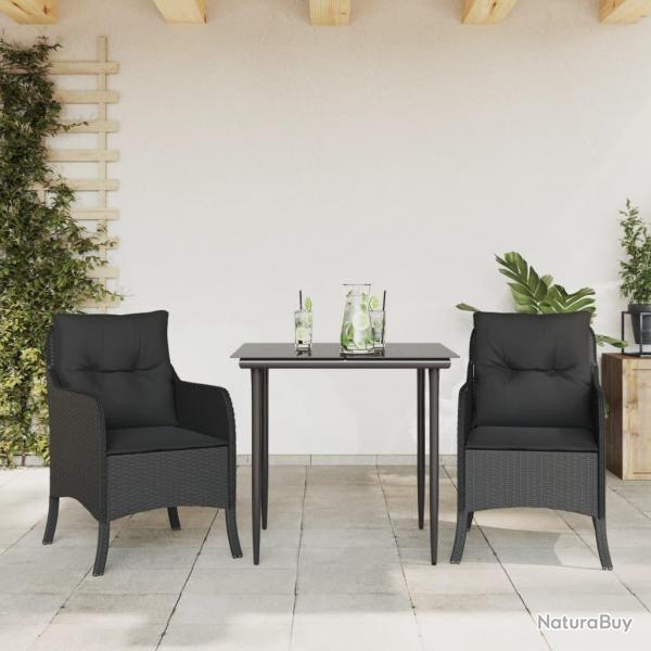 Ensemble  manger de jardin avec coussins 3 pcs Noir