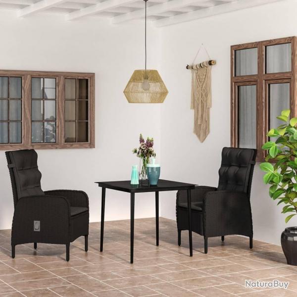 Ensemble  manger de jardin avec coussins 3 pcs noir