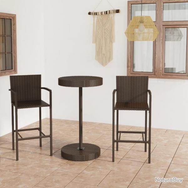 Ensemble de bar de jardin 3 pcs Rsine tresse Marron