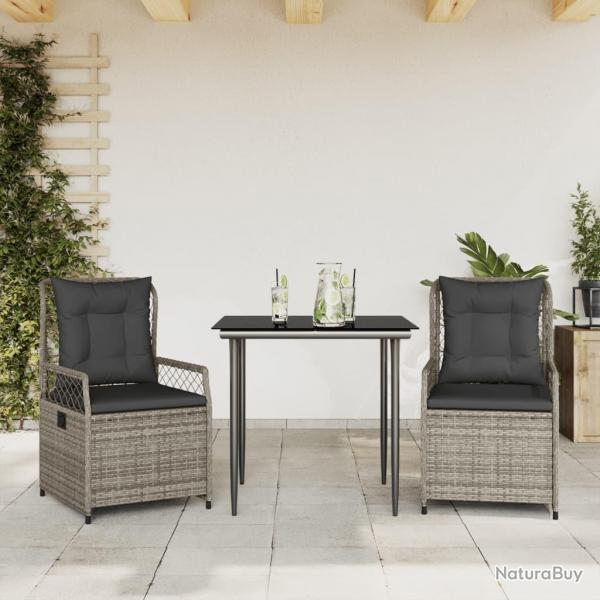 Ensemble  manger de jardin 3 pcs coussins gris rsine tresse