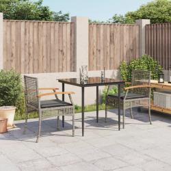 Ensemble à manger de jardin 3 pcs coussins gris résine tressée