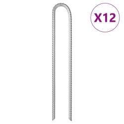 Piquets de tente 12pcs en forme de U 37cm Ø10mm acier galvanisé
