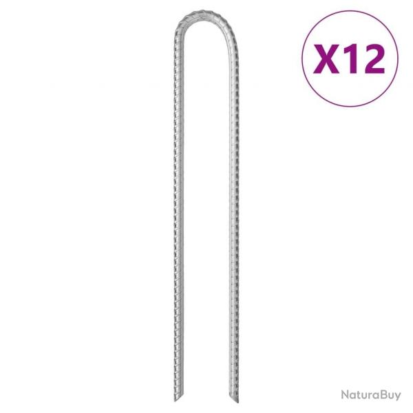 Piquets de tente 12pcs en forme de U 37cm 10mm acier galvanis