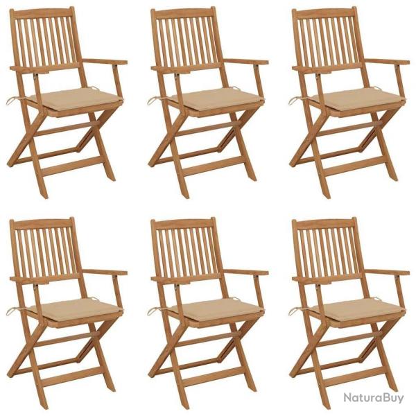 Chaises pliables de jardin lot de 6 avec coussins Bois d'acacia