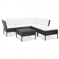 Salon de jardin 6 pcs avec coussins Résine tressée Noir