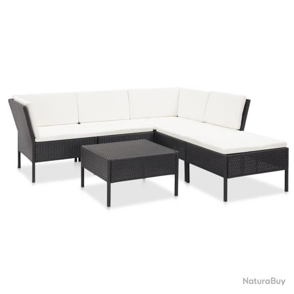 Salon de jardin 6 pcs avec coussins Rsine tresse Noir