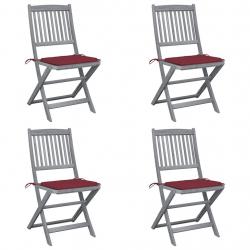 Chaises pliables d'extérieur lot de 4 et coussins Bois d'acacia