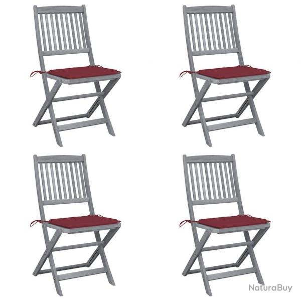 Chaises pliables d'extrieur lot de 4 et coussins Bois d'acacia