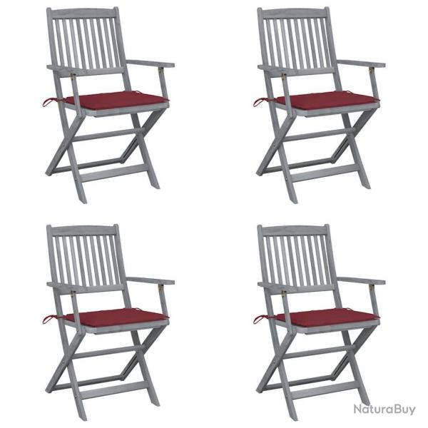 Chaises pliables d'extrieur lot de 4 et coussins Bois d'acacia