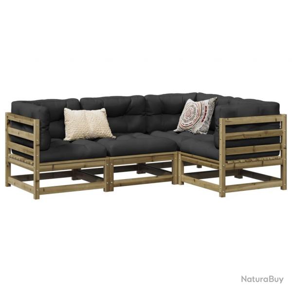 Salon de jardin 4 pcs avec coussins bois de pin imprgn