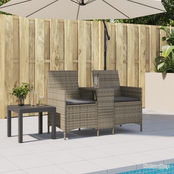 Canap de jardin 2 places avec table et coussins rsine tresse