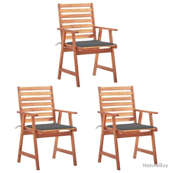 Chaises  manger d'extrieur lot de 3 et coussins Acacia massif