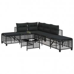 Salon de jardin d'angle 3 pcs avec coussins noir résine tressée